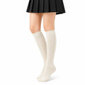 Calze al ginocchio 35-41 in maglia beige con bordo volant stile romantico