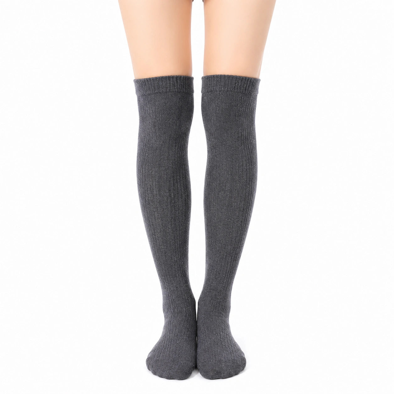 Calze al ginocchio 35-42 in maglia beige con bordo volant stile romantico