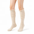 Calze al ginocchio 35-38 in maglia beige con bordo volant stile romantico