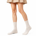 Calze al ginocchio 35-49 in maglia beige con bordo volant stile romantico