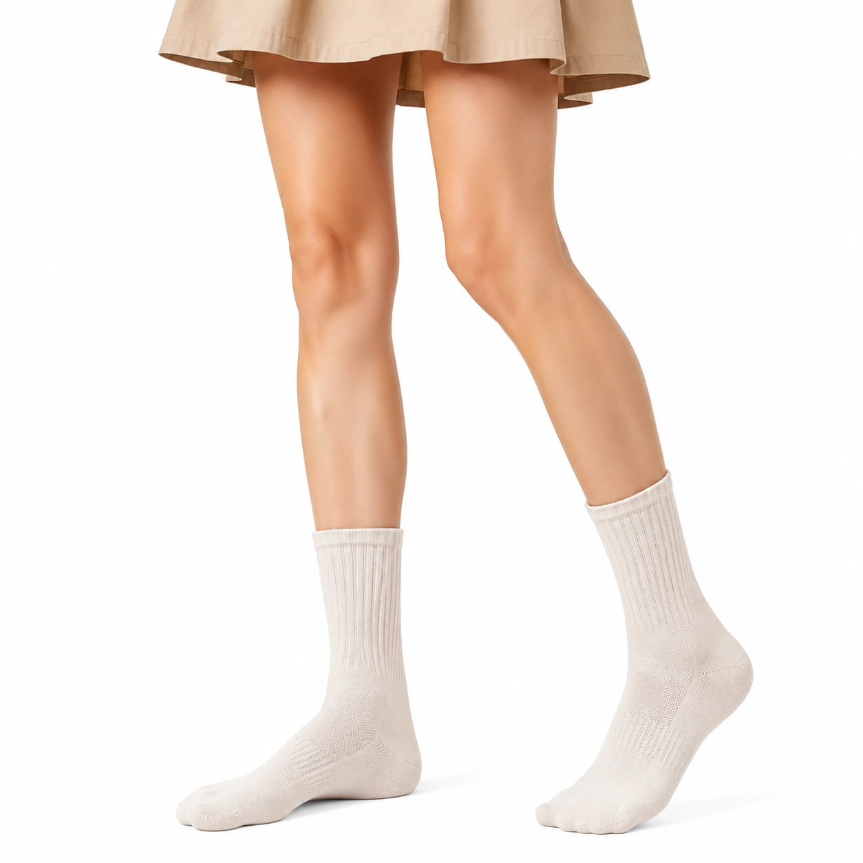 Calze al ginocchio 35-49 in maglia beige con bordo volant stile romantico